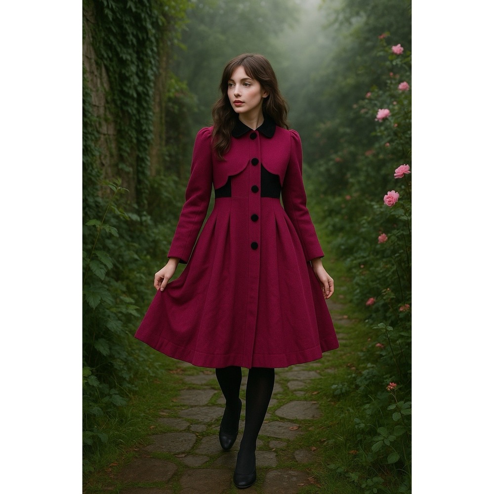 Vtg‎ Swing Dress Coat Womens 12 Pink Empire Waist Retro 50s Rockabilly USA Made
